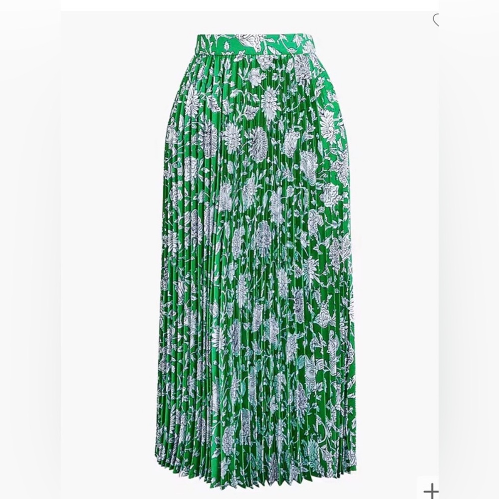 J. Crew Green and White Floral A-Line Skirt